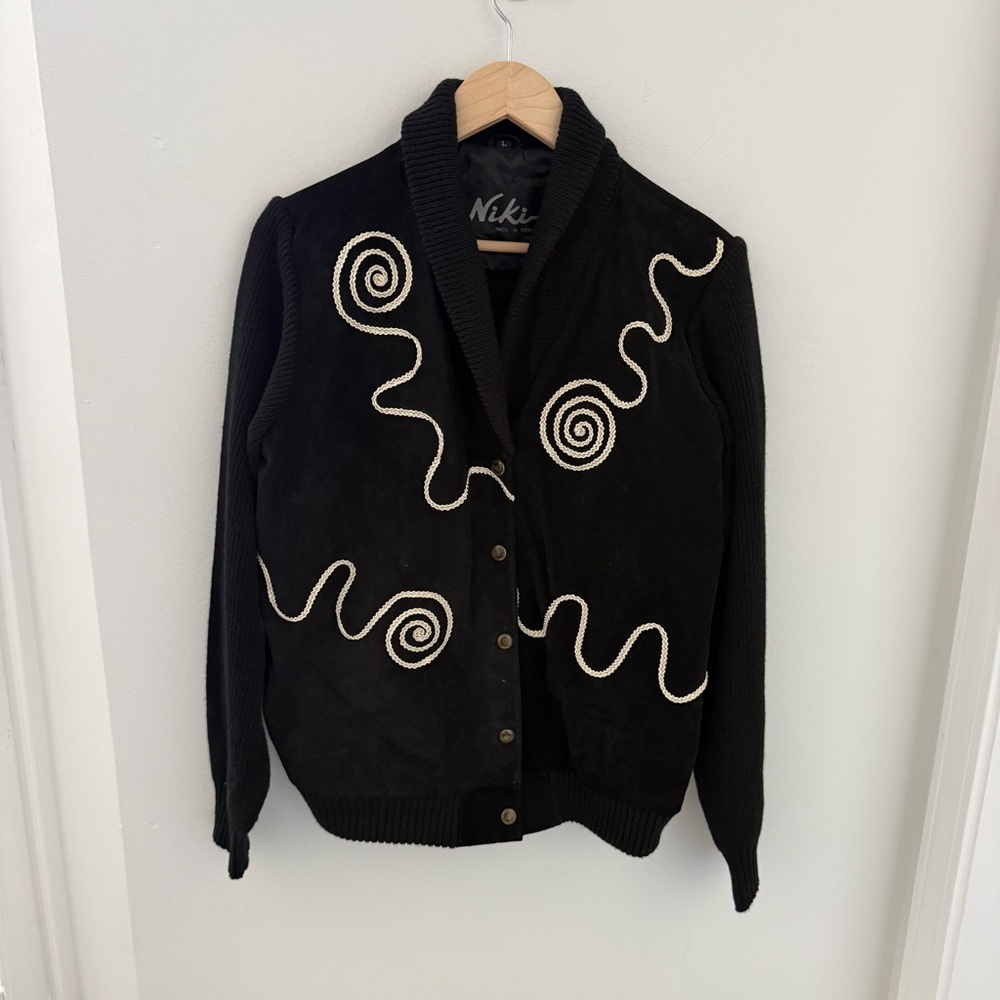 Vintage Niki Suede Coat Jacket Leather Women’s Black Pattern Geometric Designs L